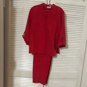 Red Button-Up Shirt and Pants Set